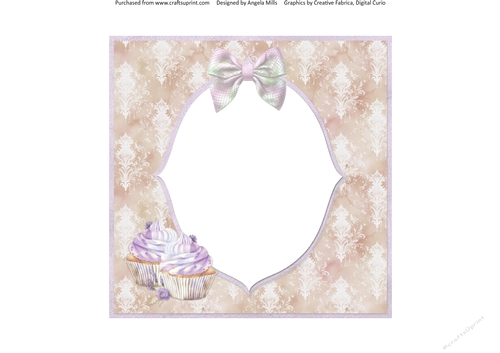 Lavender Summer 50: Lavender Cupcakes 7 x 7 Card Insert with Fawn & White Damask Background