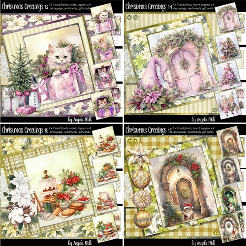 Christmas Greetings 13 to 16 Bumper Kit: 4 7x7 Card Mini Kits, 32 Sheets, 16 Toppers