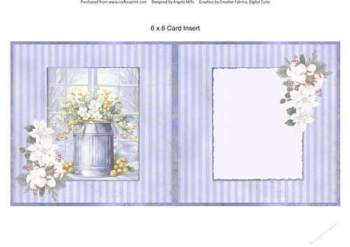 Christmas Greetings 17: Winter Florals 6 x 6 Card Insert with Lavender Striped Background
