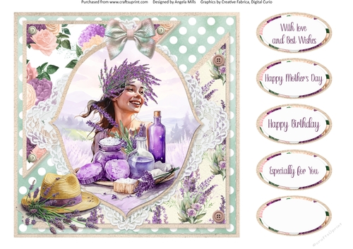 Lavender Summer 43: Lavender Spa 8 x 8 Quick Card Front with Sentiments