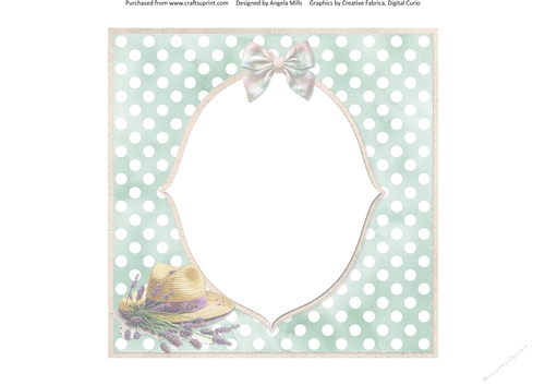 Lavender Summer 43: Lavender Straw Hat 8 x 8 Card Insert with Green & White Polka Dot Background