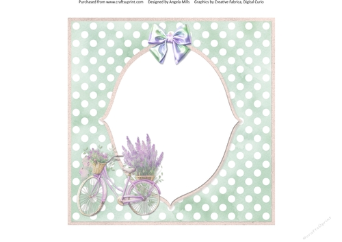 Lavender Summer 40: Lavender Bicycle 8 x 8 Card Insert with Green & White Polka Dot Background