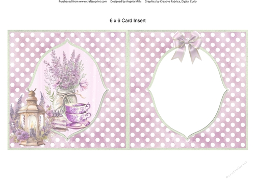 Lavender Summer 44: Lavender Bouquet & Lantern 6 x 6 Card Insert with Violet & White Polka Dot Background