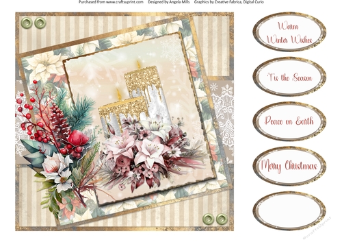 Christmas Greetings 37: Christmas Candles 8 x 8 Quick Card Front with Sentiments