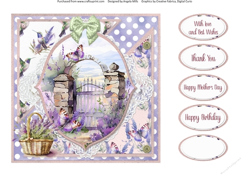 Lavender Summer 63: Butterfly Gate 7 x 7 Quick Card Front with Sentiments