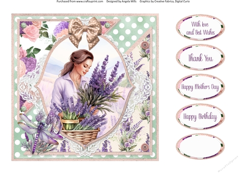 Lavender Summer 47: Lavender Gatherer 7 x 7 Quick Card Front with Sentiments