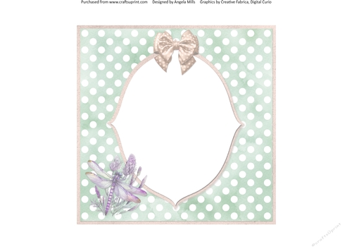 Lavender Summer 47: Dragonfly & Bow 7 x 7 Card Insert with Green & White Polka Dot Background