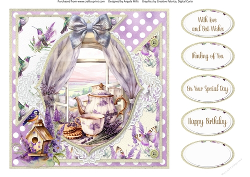 Lavender Summer 51: Lavender Tea 8 x 8 Quick Card Front with Sentiments