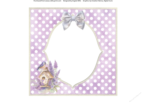 Lavender Summer 51: Lavender Bird House 8 x 8 Card Insert with Lavender & White Polka Dot Background