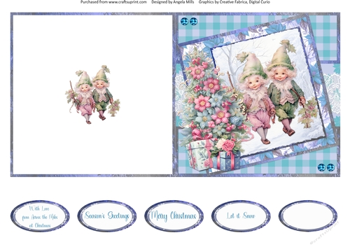 Christmas Greetings 57: Santas Little Helpers 5 x 5 Quick Cut & Fold Card with Sentiments