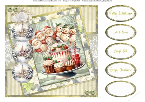 Christmas Greetings 25: Christmas Cupcakes & Santa Pops 8 x 8 Quick Card Front with Sentiments