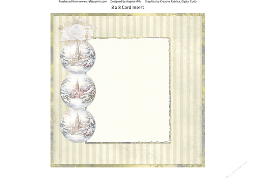 Christmas Greetings 25: Christmas Baubles 8 x 8 Card Insert with Sentiments with Green Striped Background