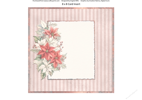 Christmas Greetings 61: Red Poinsettias 8 x 8 Card Insert with Antique Pink Background