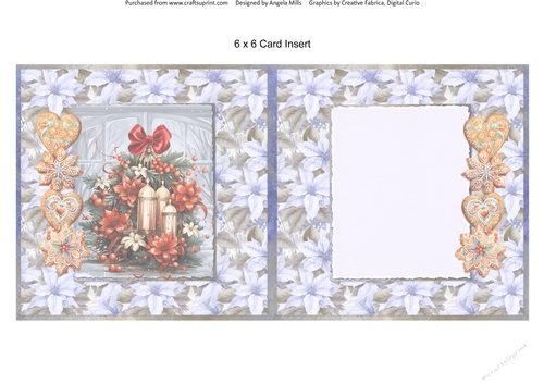 Christmas Greetings 26: Candles & Poinsettias 6 x 6 Card Insert with Blue Poinsettias Background