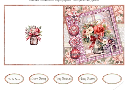 Christmas Greetings 18: Winter Florals & Gift 5 x 5 Quick Cut & Fold Card with Sentiments