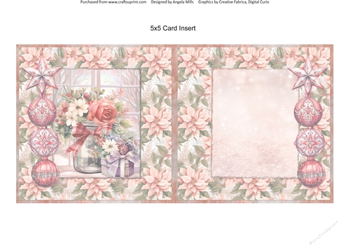 Christmas Greetings 18: Winter Florals & Gift 5 x 5 Card Insert with Peach Poinsettias Background
