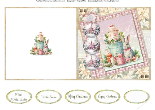Christmas Greetings 42: Gift Box Bunny 5 x 5 Quick Cut & Fold Card with Sentiments