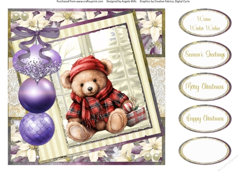 Christmas Greetings 22: Christmas Teddy 8 x 8 Quick Card Front with Sentiments