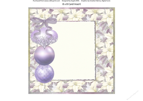 Christmas Greetings 22: Christmas Baubles 8 x 8 Card Insert with Purple/Green Poinsettias Background