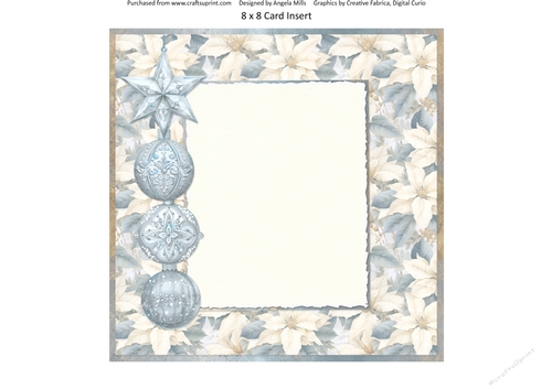 Christmas Greetings 34: Christmas Baubles 8 x 8 Card Insert with Indigo & Ivory Poinsettias Background