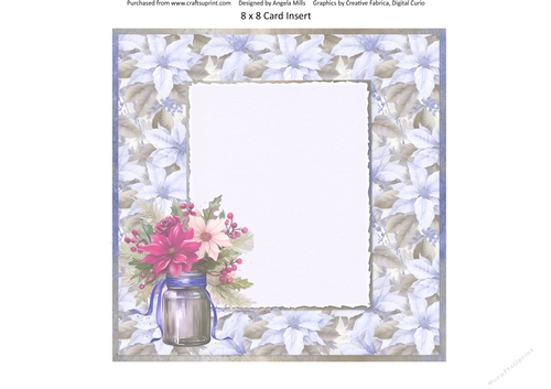 Christmas Greetings 46: Cerise/White Poinsettias 8 x 8 Card Insertt with Blue/Lilac Poinsettias Background