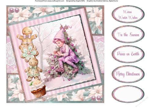 Christmas Greetings 58: Santas Little Helper 8 x 8 Quick Card Front with Sentiments