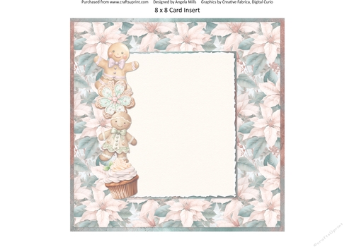 Christmas Greetings 58: Cookies & Cupcake 8 x 8 Card Insert with Pink/Teal Poinsettias Background
