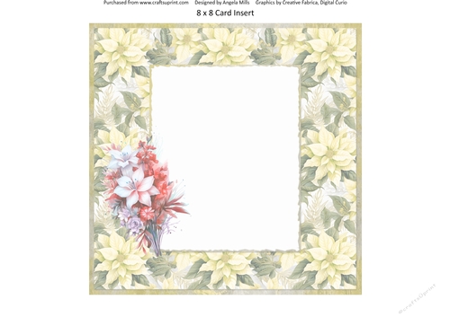 Christmas Greetings 28: Floral Spray 8 x 8 Card Insert with Yellow & Green Poinsettias Background