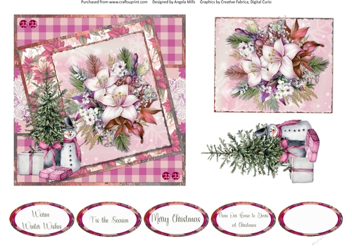 Christmas Greetings 35: Winter Floral 6 x 6 Card Front with Topper, Decoupage & Sentiments