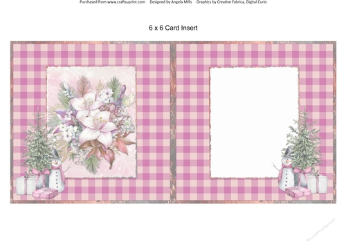 Christmas Greetings 35: Winter Florals 6 x 6 Card Insert with Pink Gingham Check Background