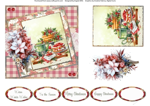 Christmas Greetings 59: Festive Baking 6 x 6 Card Front with Topper, Decoupage & Sentiments