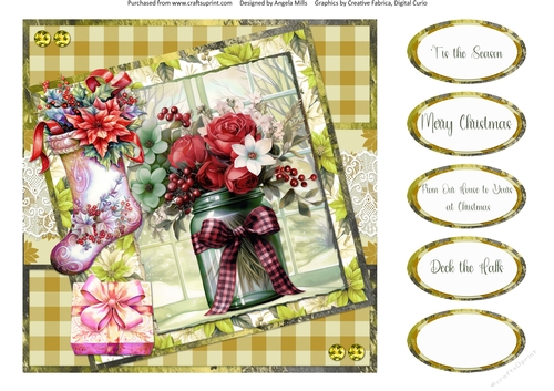 Christmas Greetings 19: Winter Florals in Mason Jar 8 x 8 Quick Card Front with Sentiments