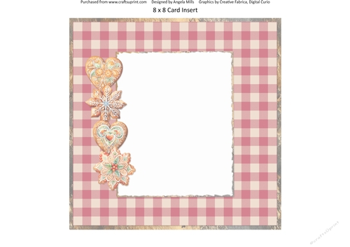 Christmas Greetings 31: Iced Gingerbread Cookies 8 x 8 Card Insert with Red & Tan Gingham Check Background