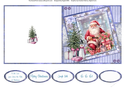 Christmas Greetings 51: Santa & Gifts 5 x 5 Quick Cut & Fold Card with Sentiments