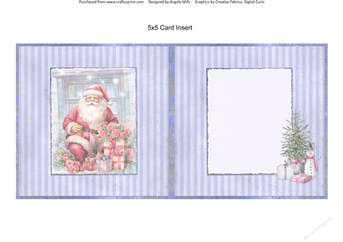 Christmas Greetings 51: Santa & Gifts 5 x 5 Card Insert with Lilac Striped Background