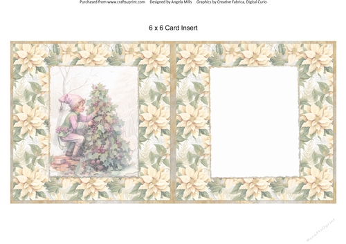 Christmas Greetings 56: Santas Little Helper 6 x 6 Card Insert with Yellow/Green Poinsettias Background