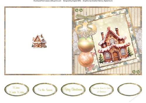 Christmas Greetings 48: Gingerbread House 5 x 5 Quick Cut & Fold Card with Sentiments