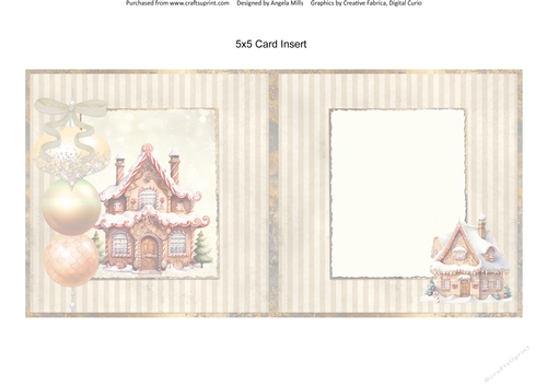 Christmas Greetings 48: Gingerbread House 5 x 5 Card Insert with Fawn Striped Background