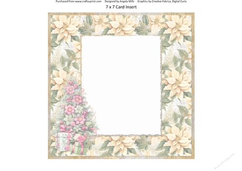 Christmas Greetings 40: Floral Christmas Tree 8 x 8 Card Insert with Yellow/Green Poinsettias Background