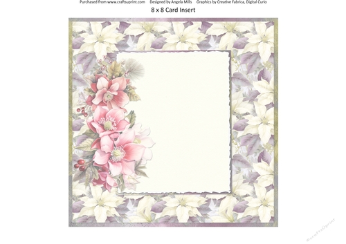 Christmas Greetings 52: Winter Floral Spray 8 x 8 Card Insert with Yellow/Violet Poinsettias Background