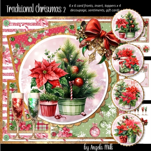 Traditional Christmas 2: Poinsettia Pots 7 x 7 Card Mini Kit, 8 Sheets