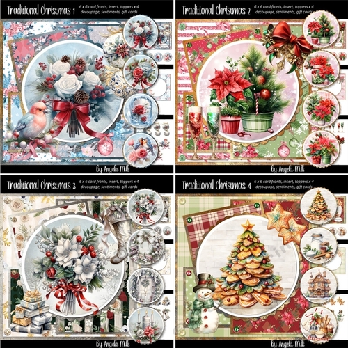 Traditional Christmas 1 to 4 Bumper Kit, Four 7 x 7 Card Mini Kits