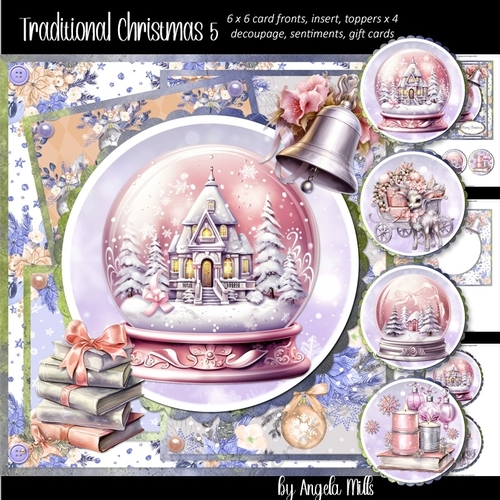 Traditional Christmas 5: Winter Scene Snowglobe 7 x 7 Card Mini Kit, 8 Sheets