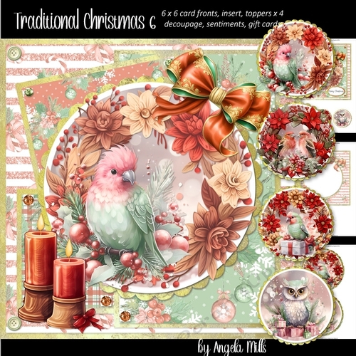 Traditional Christmas 6: Winter Bird & Wreath 7 x 7 Card Mini Kit, 8 Sheets