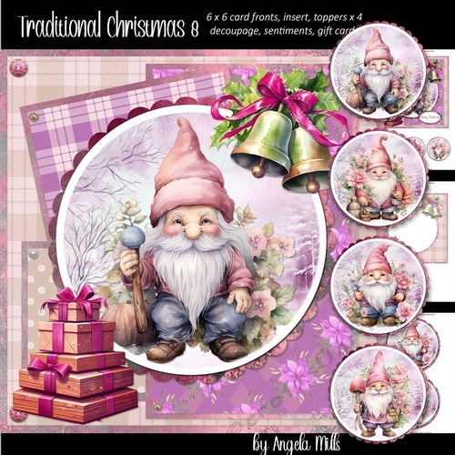 Traditional Christmas 8 Winter Gnome 7 x 7 Card Mini Kit, 8 Sheets