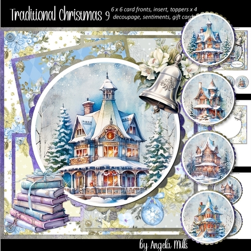 Traditional Christmas 9: Snowy House Scenes 7 x 7 Card Mini Kit, 8 Sheets 