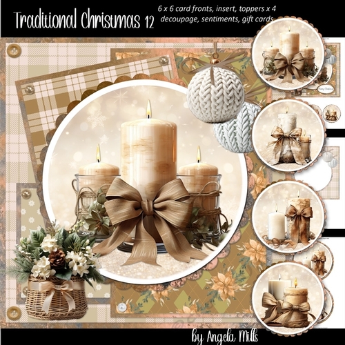 Traditional Christmas 12: Boho Candles 7 x 7 Card Mini Kit, 8 Sheets 