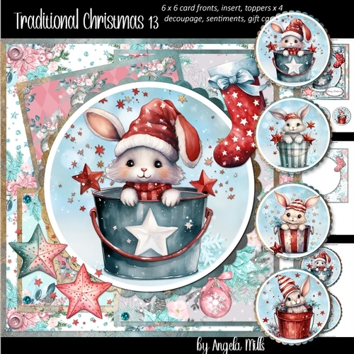 Traditional Christmas 13: Festive Bunnies 7 x 7 Card Mini Kit, 8 Sheets