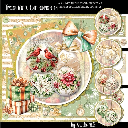 Traditional Christmas 14: Ornate Baubles 7 x 7 Card Mini Kit, 8 Sheets