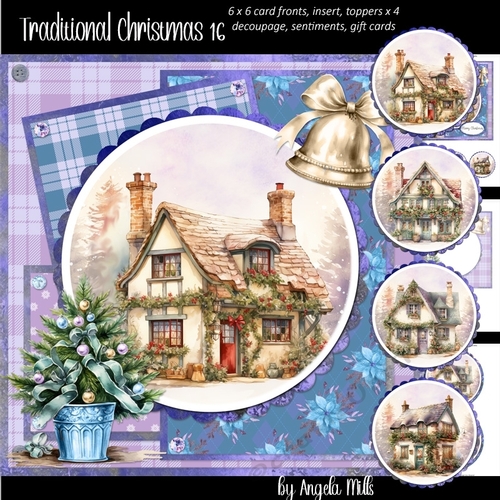 Traditional Christmas 16: Garlanded Cottages 7 x 7 Card Mini Kit, 8 Sheets